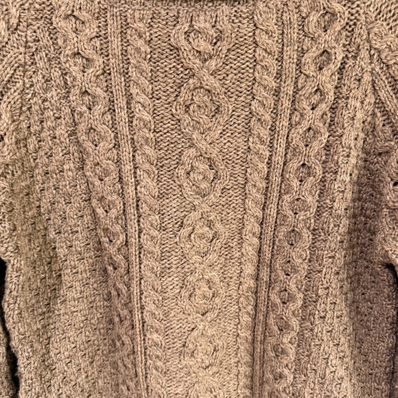 Carraig Donn Medium Merino Wool Cable Knit Cowl Neck Sweater Pocket Brown - Picture 5 of 6